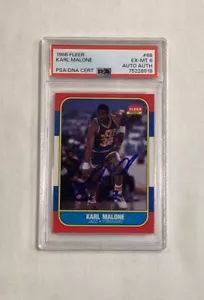 KARL MALONE RC 1986-87 FLEER #68 SIGNED AUTOGRAPH HOF AUTO ROOKIE CARD #68 PSA 6 - Picture 1 of 2