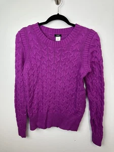 J. Crew Sweater Womens Medium Wool Angora Cable Knit Pullover Purple Magenta DF - Picture 1 of 7