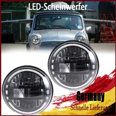 E24 E-geprüft 7 Zoll LED Scheinwerfer Rund Schwarz für Classic Mini Austin Rover - Bild 1 von 4