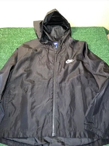 Nike Black Full Zip Hood Wind Breaker Rain Jacket vintage blue tag Xl - Picture 1 of 6