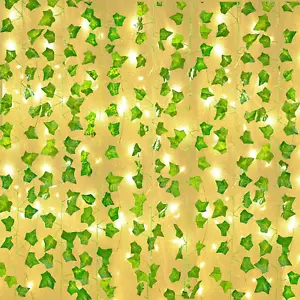 12 Pcs Artificial Ivy Garland Vines with 65 Ft Lights String (200 LED) Decor Fa - Picture 1 of 12
