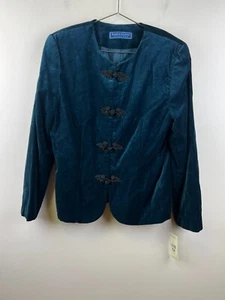 Karen Scott Velvet Blazer Jacket Women’s Size 12 Teal Green Cotton Blend NWT - Picture 1 of 5
