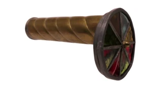 Kaleidoscope Wheel Brass Vintage Double Antique Glass Stained - Picture 1 of 6
