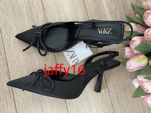 ZARA NEW WOMAN BOW SHIMMERY MID-HEEL SLINGBACK SHOES BLACK 35-42 2228/810 - Picture 1 of 5
