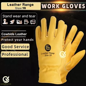 Unisex Work Gloves Cowhide Leather Gardening Glove Mechanic Protective Safety - Picture 1 of 9