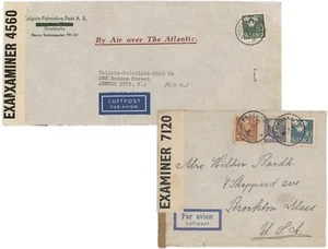 Sweden WWII Airmail 1941& 1943 Covers to USA w/Bermuda or UK Censor - Picture 1 of 2