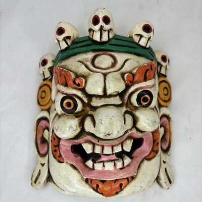 Mahakala Tibetan Buddhism Yellow Wooden Mask Wall Decor - Image 1 of 4