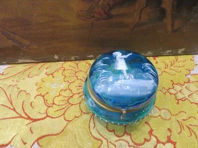 ancienne boite ronde bonbonniere en verre emaillé mary gregory XIXe - Photo 1/4