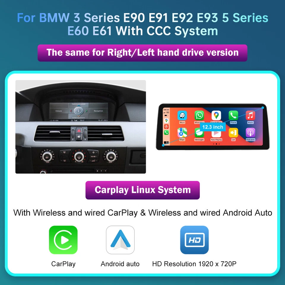 CarPlay Multimedia Linux Touch Screen For BMW 3 Series E90 E91 E92 E93 CIC CCC - Image 1 of 4