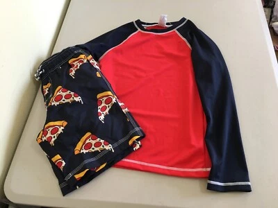 NWT Gymboree boy rash guard Pizza Trunk shorts set 2 pc Outlet UPF 50+ XS,M,L - Image 1 of 3