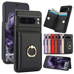 Funda de cuero con anillo billetera con ranuras para tarjetas de crédito para Google Pixel 8 8A 8 Pro - Imagen 1 de 76