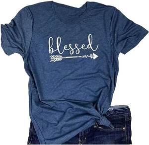 Blessed Christian T Shirts Womens Casual Religious Graphic Tees Size 2XL - Picture 1 of 2