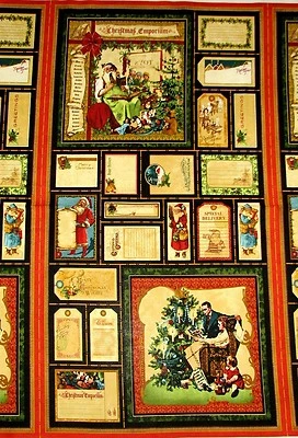 Santa Christmas Emporium Gift Tags Labels Fabric Panel  23"   #85551 - Image 1 of 4