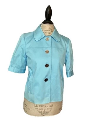 Jaqueta cropped Alex Marie nova com etiquetas/novo com etiquetas 4P “Palm Beach” SS forrada franzida MSRP $129 - Imagem 1 de 4