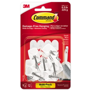 Command General Purpose Hooks Small Holds 1lb White 9 Hooks & 12 Strips/Pack - Picture 1 of 9