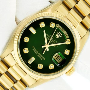 MENS ROLEX DAYDATE GREEN DIAMOND DIAL - FLUTED BEZEL - 18K GOLD PRESIDENT WATCH - Picture 1 of 12