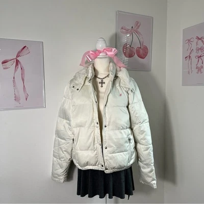 Chaqueta acolchada vintage Y2K Old azul marino forrada de lana blanca para mujer talla XL Foto 1 de 4