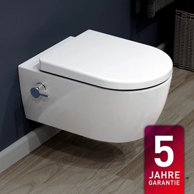 Dusch WC spülrandlos Taharet Wand Hänge Toilette Bidet mit WC-Sitz + Armatur - Bild 1 von 4