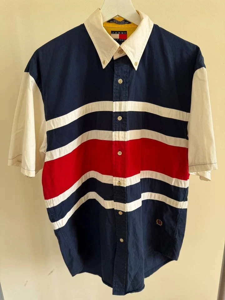 Camisa DE COLECCIÓN Tommy Hilfiger Años 90 Talla Grande Abotonada 100% Algodón S Rayas Y2K Foto 1 de 4