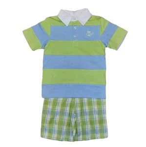 4T bt Kids Blue And Green Plaid Shorts & Striped SS Polo Outfit NEW W/TAGS - Picture 1 of 2
