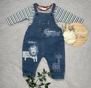 Next Baby Boys Preloved Two Piece Dungaree Outfit Set Upto 3 Months - Picture 1 of 2