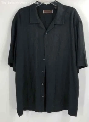 Camisa Johnston & Murphy Para Hombres Negra Seda Manga Corta Cuello Abotonada Talla XL Foto 1 de 4