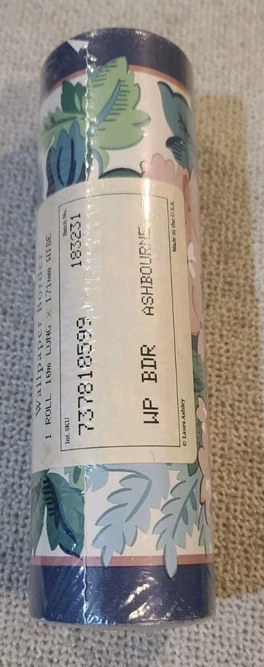 1 Vintage Laura Ashley Home Wallpaper Border Ashbourne Blue Pink Floral Roll - Image 1 of 1