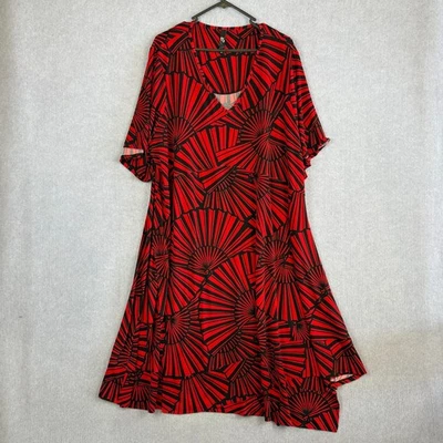 Taking Shape Dress Womens Extra Large Red Black Paper Fan Print Asymmetric - Image 1 of 4