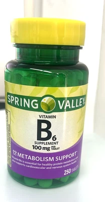 Spring Valley Vitamin B6 Supplement, 100 mg, 250 Count / Exp 08/2027 - Image 1 of 2