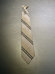 Vintage KETCH Men’s Brown White Striped Polyester Necktie Pre-owned  - Picture 1 of 7