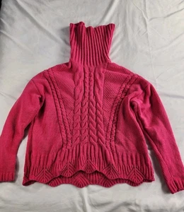 Absolutely Famous Sweater L Women Pink Cable Knit Turtleneck Long Sleeve Scallop - Picture 1 of 11