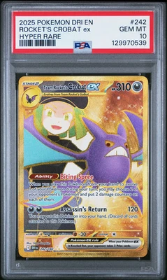 2025 Pokemon Dri EN-Destined Rivals Rocket's Crobat EX #242 Hyper Rare PSA 10 - Image 1 of 2