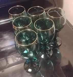 6 Vintage Libbey Träne Wacholder Weingläser mit Goldrand 7" hoch - Bild 1 von 3