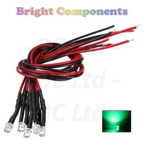 5 x Pre-Wired Green LED 3mm Flat Top : 9V ~ 12V : UK Seller - Picture 1 of 1