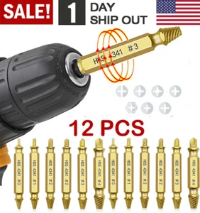 12PCS Damaged Screw Extractor Get It Out Drill Bits Tool Set Broken Bolt Remover - Picture 1 of 10