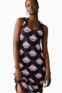 Delfi Collective Anthropologie Crochet Lace Midi Dress Black multi Sz L NWT $348 - Picture 1 of 5