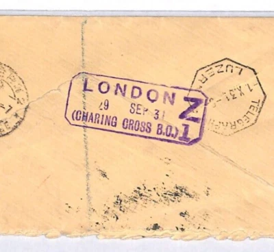 GB EXPRESS SWITZERLAND Air Mail Cover KGV 10d RARE *LONDON Z* Violet Date YK282 - Image 1 of 4