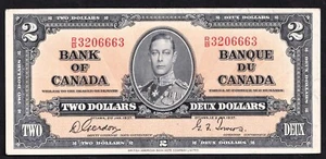 Canada 1937 $2 Two Dollar Banknote Gordon - Towers R/B 3206663 - Picture 1 of 2