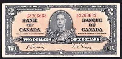 Canada 1937 $2 Two Dollar Banknote Gordon - Towers R/B 3206663 - Image 1 of 2