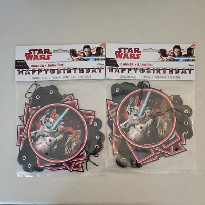 Star Wars Happy Birthday Banner Disney (Lot of 2) Kids Party New THE LAST JEDI - Image 1 of 4