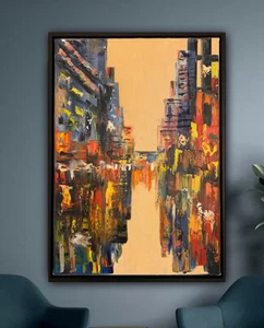 Framed Original Abstract Oil Painting On deep Canvas 62 x 46cm x 2.4cm New York - Picture 1 of 19