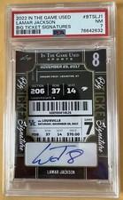 LAMAR JACKSON 2022 LEAF IN THE GAME USED SPORTS BIG TICKET SIGNATURE AUTO