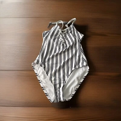 #NAUTICA~Una~Pieza~ Azul Marino Profundo~ Rayas Verticales~TALLA PEQUEÑA~8L006N0X~ COMO NUEVO Foto 1 de 4