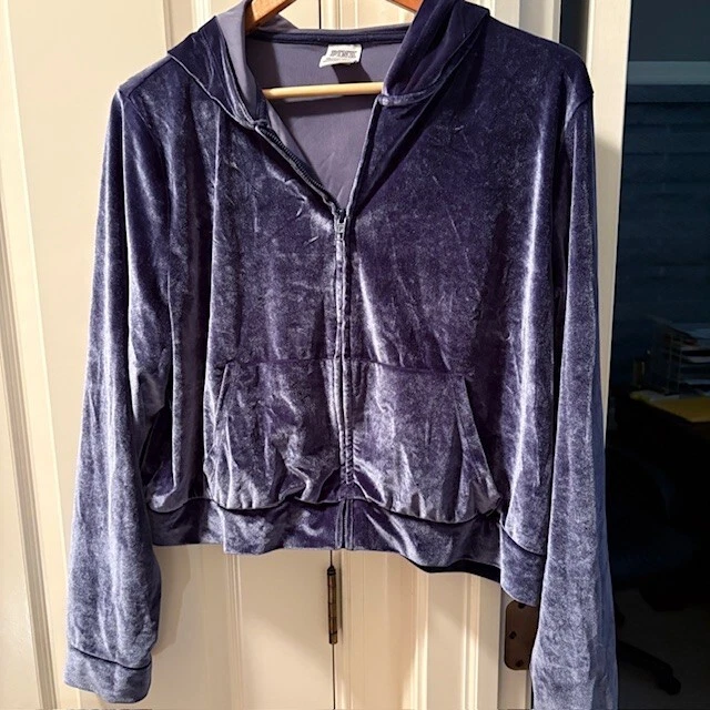 Victoria Secret ROSA Talla XXL Azul Terciopelo Sudadera con Capucha Estilo 135579-QB5 Y2K Retro Foto 1 de 4