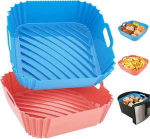 Air Fryer Silicone Liners Square 2 Pack 8.6 Inch Airfryer Liners 4-7 QT Reusable - Picture 1 of 7