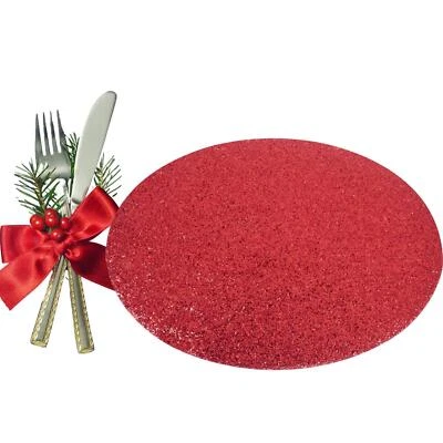 6 Placemats Set Christmas Red Glitter Oval Festive Xmas Table Home Decor - Image 1 of 4