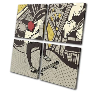 Illustration Urban boy Skateboard MULTI CANVAS WALL ART Picture Print VA - Picture 1 of 1