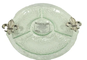 Thirstystone Fleur de Lis 4 Section 14 inch Glass Serving Dish New in Box - Picture 1 of 4