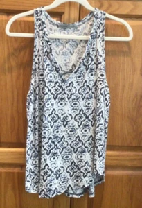 Athleta Womens Newport Medallion V Neck Sleeveless Tank Top Linen Size Medium - Picture 1 of 5