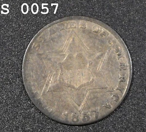 1857 Three-Cent Piece (Trime) "XF+" *Free S/H After 1st Item* - Picture 1 of 2